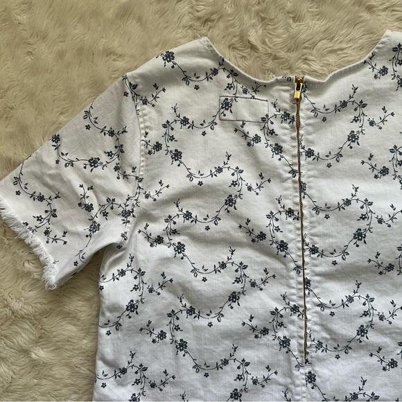 Current/Elliott Dress The Fray Edge Shift Mini Sugar Viney Floral White Blue 3 - Picture 5 of 13